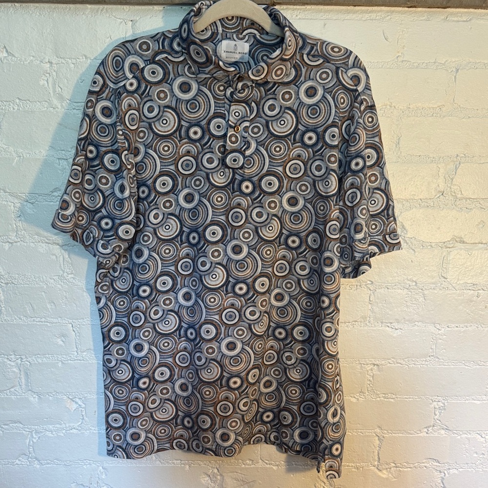 Stylish Men's Circular Pattern Polo Shirt - Black and White